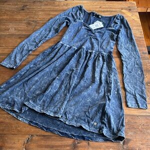 Roxy XS knit soft denim inspired color dress with sweetheart neck